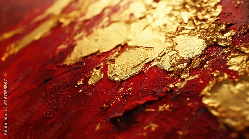 Aufkleber abstract molten gold flowing over a red textured surface, creating a rich and dynamic look.