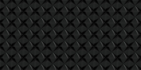 Geometric black square diamond seamless pattern, 3d vector background