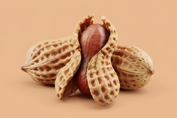 A single peanut, freshly shelled, showing its rich brown color and intricate shell texture.