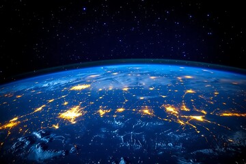 Obraz premium Earth at Night Satellite Image City Lights and Stars