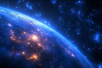Obraz premium Earth at Night Aerial View with City Lights and Stars