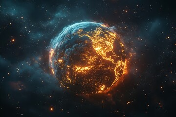 Obraz premium Night Earth Globe City Lights Starscape