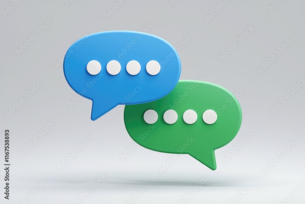 Aufkleber 3d rendering of two speech bubbles, blue and green, symbolizing communication and dialogue.