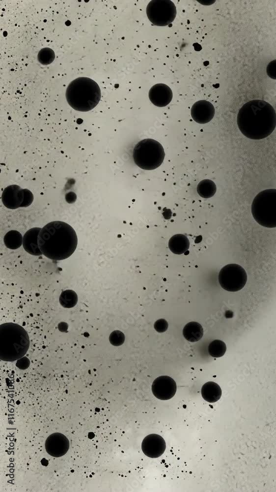Poster bubbles on a flat surface form intriguing patterns in black and white during close-up inspection