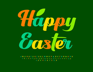 Vector Holiday Greeting Card Happy Easter. Colorful Cursive Font. Stylish Calligraphic Alphabet Letters and Numbers