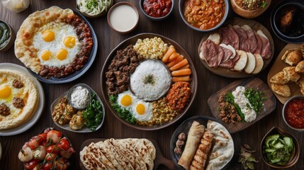 Fototapeta premium Rustic Cuisine Spread on Wooden Table