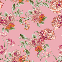 Seamless Pattern Design with Pink Flowers – Perfect for Home Textiles, Fabric Design, Wall Decor, Scrapbooking, Digital Paper, Notebooks, and More
