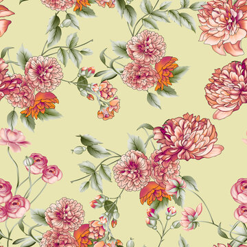 Seamless Pattern Design with Pink Flowers &ndash; Perfect for Home Textiles, Fabric Design, Wall Decor, Scrapbooking, Digital Paper, Notebooks, and More