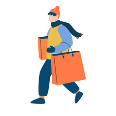 Man Shopping with Winter Clothes and Bags