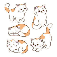 Cute kawaii cartoon cats, kittens in various poses. Set of vector illustrations 
