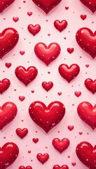 Red heart seamless pattern, pink accents Perfect for Valentine's or wedding projects , cute, background