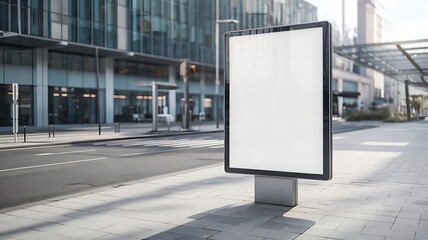 Urban Advertising Billboard Mockup on a Paved Sidewalk with Blurred City Street Background