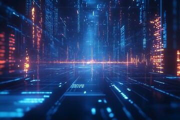 Vibrant Data Network Background with Orange Lights