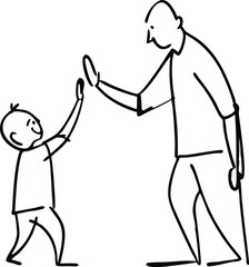 Man high-fiving with his little boy in continuous line art drawing style