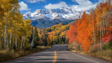 Naklejka premium Winding Mountain Road in Vibrant Autumn Colors