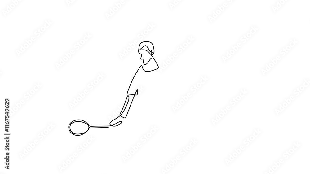 Poster continuous line drawing of badminton players who are playing. badminton players sketch. collection o