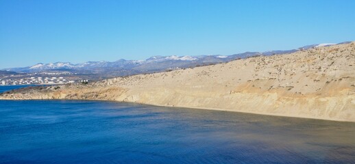 Island Krk, Croatia. Kvarner, island Krk  Krcki cider, Adriatic Sea destination coast-landscape vegetation, rocks, mountains view.