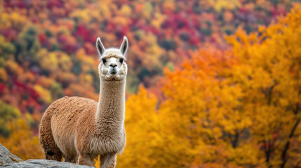 Llama in autumn park wildlife
