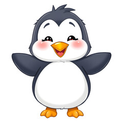 Obraz premium A smiling penguin in a cartoonish style with fluffy feathers. png isolated background. transparent background.