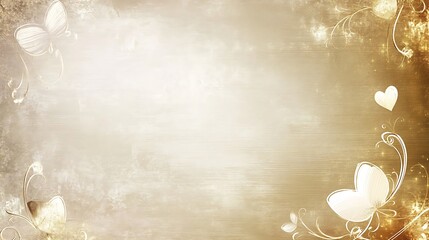 Elegant Beige Background with Butterflies and Hearts