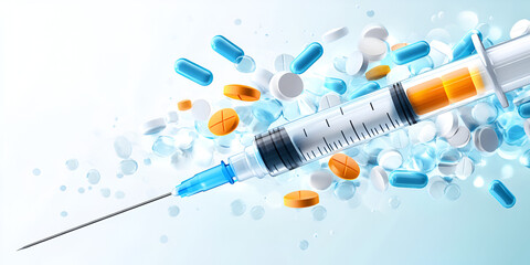 3D Medical Illustration of Pills and Syringe