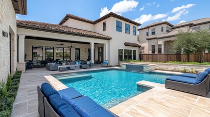 Fototapeta premium Luxury Backyard Oasis: Stunning Pool and Patio Design