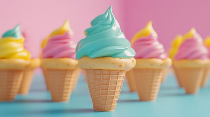 Colorful Ice Cream Cones in 3D Style