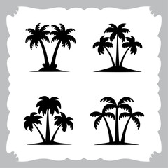 Obraz premium Set of Four Black Silhouette Palm Trees Elegant Nature Illustrations Classic Botanical Art.