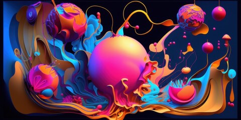 Vibrant Dreamlike Abstract Composition with Colorful Orbs and Fluid Forms