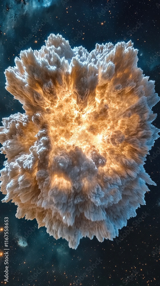 Poster celestial burst explosion in space cosmic event hyperrealistic art deep space awe-inspiring concept
