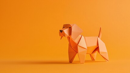 Fototapeta na wymiar Playful orange origami dog creative studio craft artwork vibrant setting close-up animal artistry