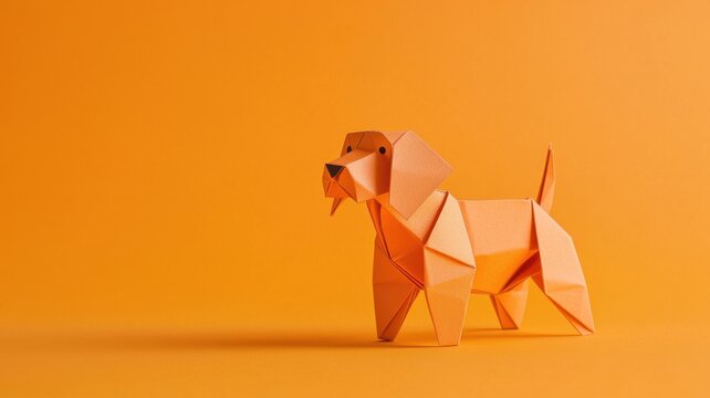 Playful orange origami dog creative studio craft artwork vibrant setting close-up animal artistry