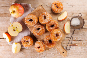 homemade apple donut on wood background