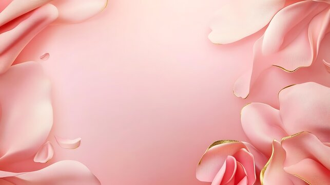 Pink rose petals with gold accents on a pink background