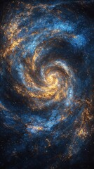 Fototapeta premium Dynamic swirling blue and gold galaxy cosmic space digital art stunning visuals awe-inspiring universe