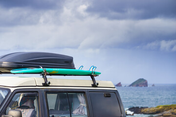 Camping vehicles in mountain nature