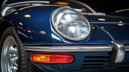 Close-up of a vintage car's headlight and fender showcasing its classic design.