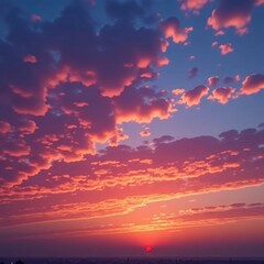 Fototapeta premium Vibrant oranges and purples merge in a dynamic sky texture after sunset, rocky terrain, sunset, texture