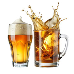 Beer and whiskey splash isolated on transparent background