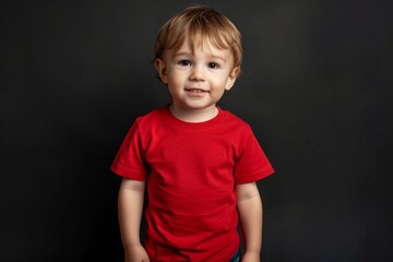 Fototapeta premium Adorable child in red t-shirt smiling