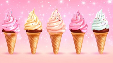 Soft Serve Ice Cream Cones on Display with a Natural Background