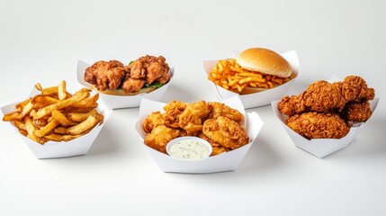 Tasty Food Combos on White Background with Warm Lighting