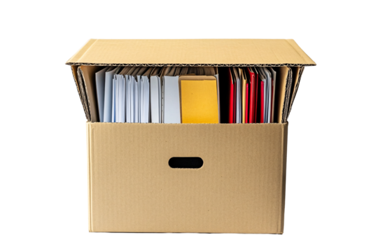 Isolated Cardboard Box Filled with Papers