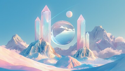 Towering Crystal Monoliths in a Dreamlike Fantasy World