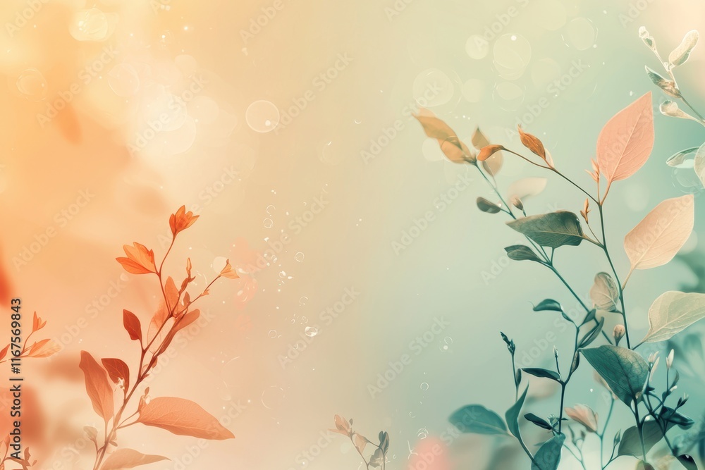 Poster elegant abstract spring background with peach to mint gradient and bokeh accents for design use