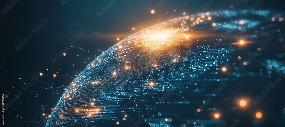 Poster a futuristic image of a digital globe with interconnected business hubs and data points, glowing bri