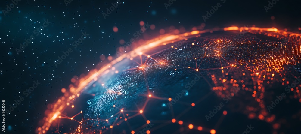 Aufkleber a futuristic image of a digital globe with interconnected business hubs and data points, glowing bri