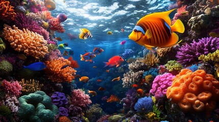 Obraz premium A colorful coral reef with vibrant fish in the ocean