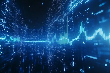 Obraz premium Blue Glowing Data Visualization Background Waves