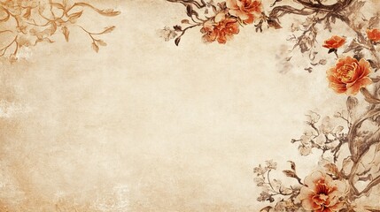 Vintage floral frame on aged parchment background.